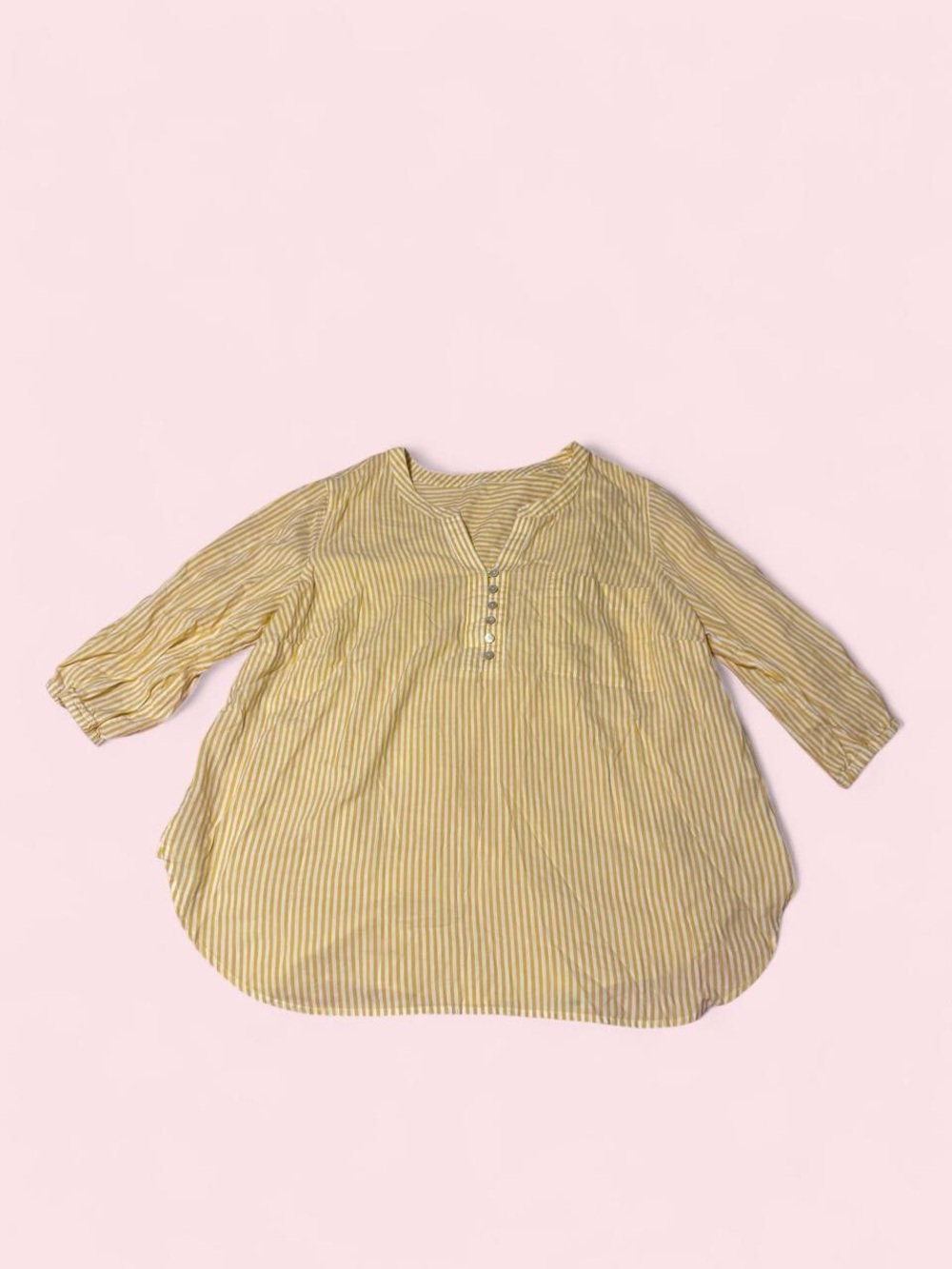 Source Unknown Yellow Striped Henley Tunic
